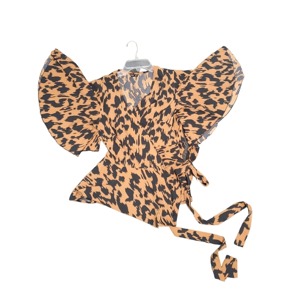 Leopard Plus Wrap Top Flare Sleeve Size OXL - Picture 7 of 7